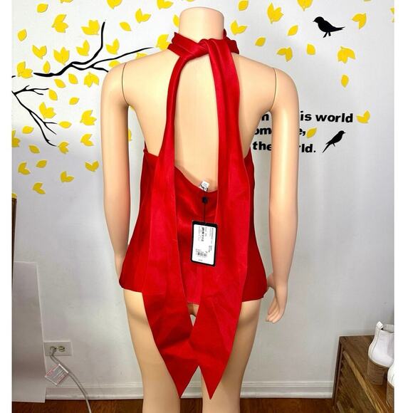 St. John Evening 100% Silk Enamel Red Women’s Halter Tie Neck Blouse Size 10 NWT - Picture 6 of 17